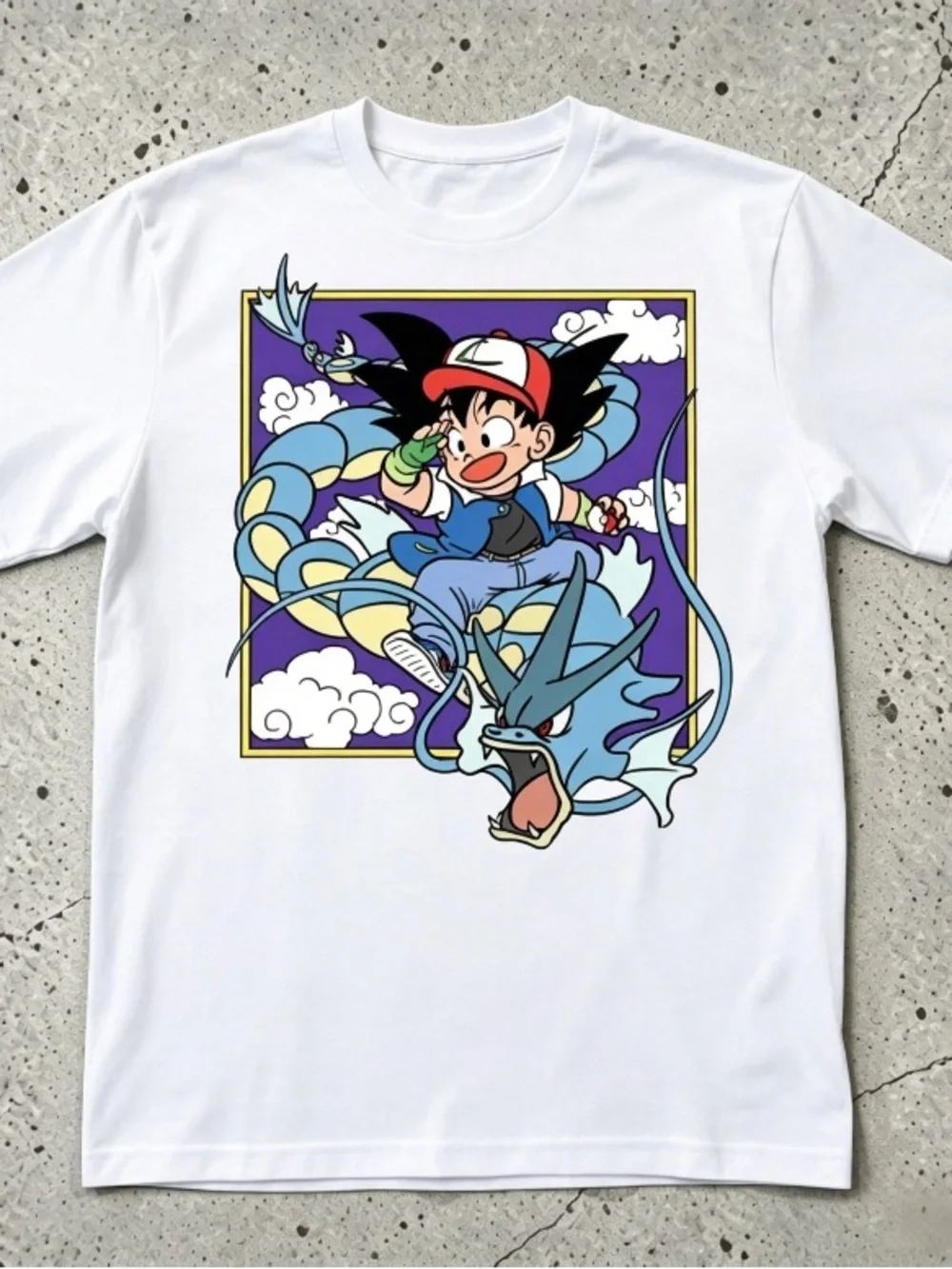 Pok é mon Xiaozhi Riding Baoli Dragon Cartoon Printed White T-shirt